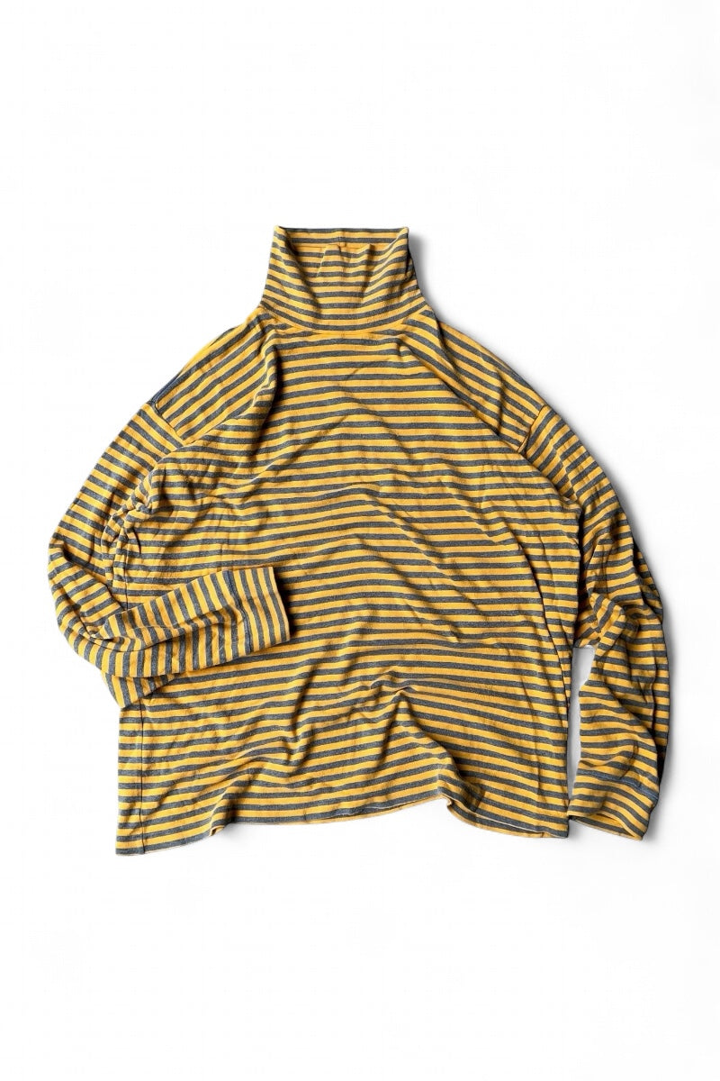 90'S L/S BORDER TURTLE NECK T-SHIRT / YELLOW [SIZE: XL USED]