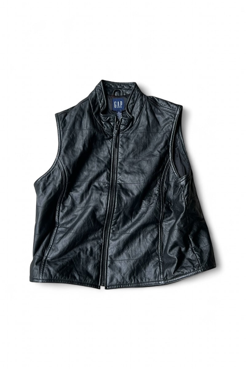 Y2K EARLY 00'S LEATHER VEST / BLACK [SIZE: L USED]