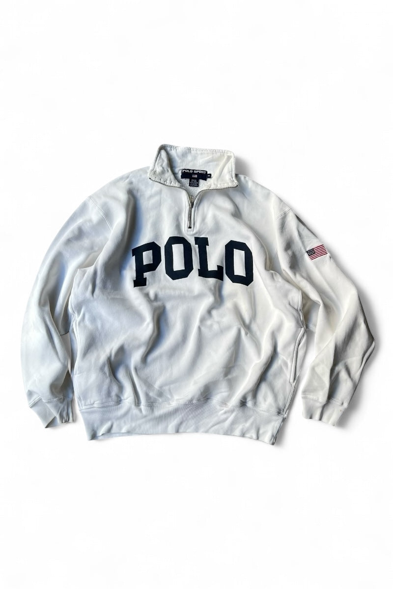 90'S HALF-ZIP SWEATSHIRT / WHITE [SIZE: M USED]
