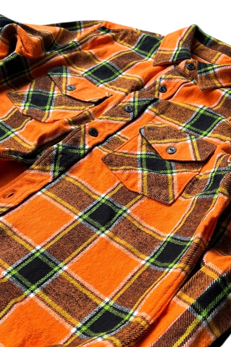 FLANNEL CHECK L/S SHIRT JACKET / ORANGE [SIZE: S USED]