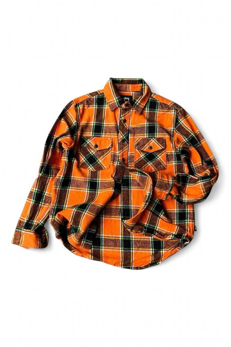 FLANNEL CHECK L/S SHIRT JACKET / ORANGE [SIZE: S USED]