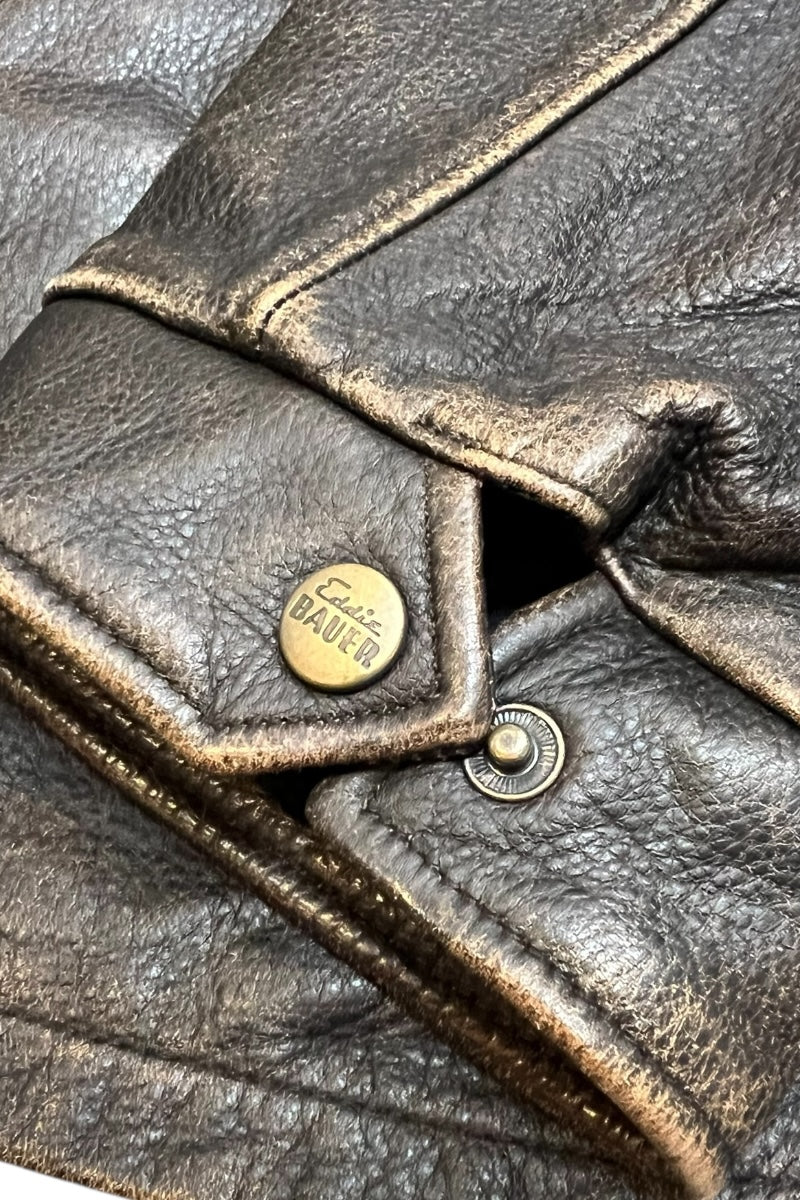 WORN BROWN LEATHER ZIP JACKET / BROWN [SIZE: M USED]