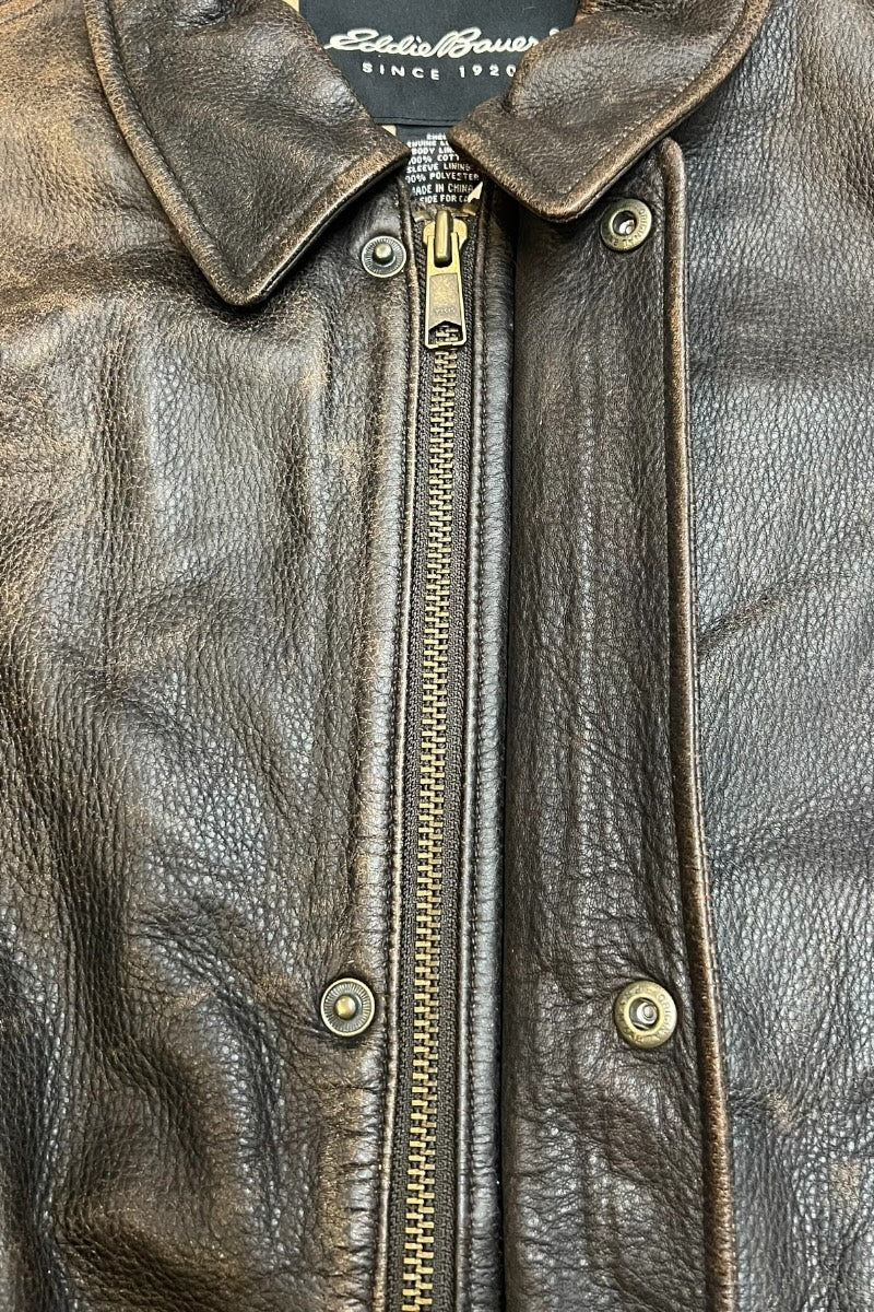 WORN BROWN LEATHER ZIP JACKET / BROWN [SIZE: M USED]