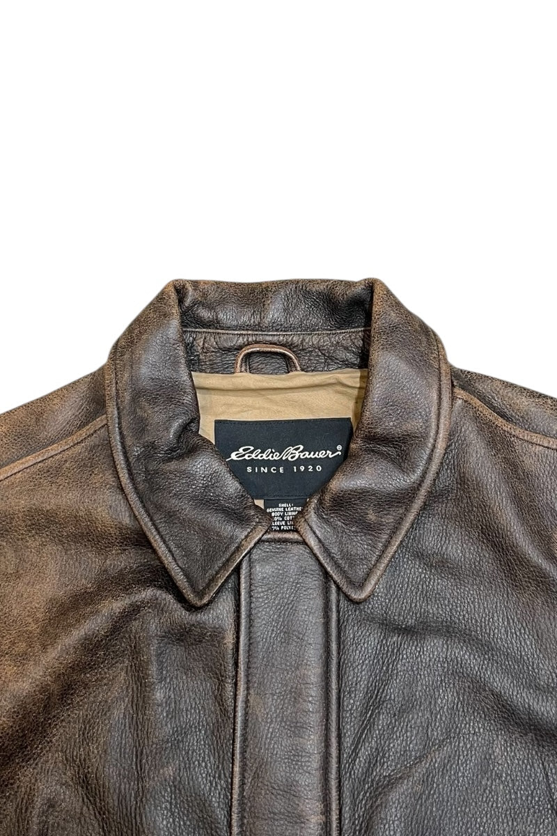 WORN BROWN LEATHER ZIP JACKET / BROWN [SIZE: M USED]