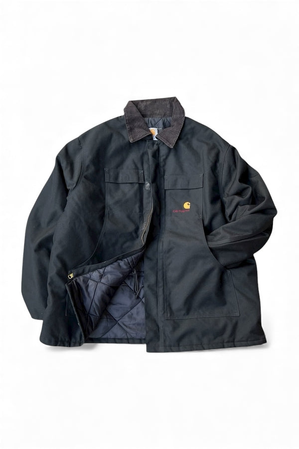 Y2K EARLY 00'S NYLON DUCK TRADITIONAL COAT QUILTED LINER / BLACK [SIZE: L USED]