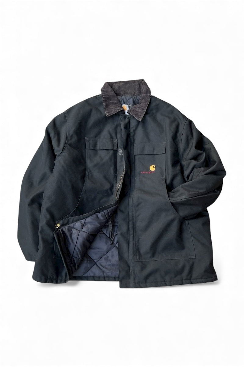 Y2K EARLY 00'S NYLON DUCK TRADITIONAL COAT QUILTING LINER / BLACK [SIZE: L USED]