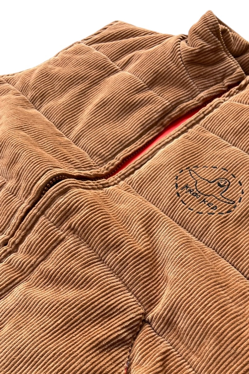KROOKED/MARK GONZALES TRINITY SMILE CORDUROY PUFF VEST / BROWN [SIZE: L USED]