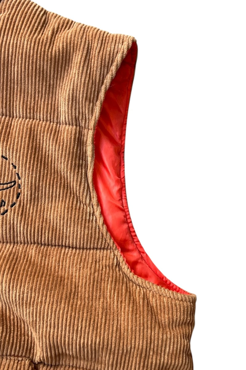 KROOKED/MARK GONZALES TRINITY SMILE CORDUROY PUFF VEST / BROWN [SIZE: L USED]