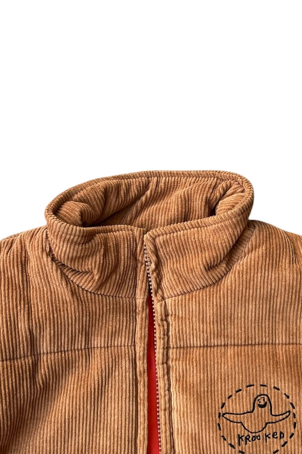 KROOKED/MARK GONZALES TRINITY SMILE CORDUROY PUFF VEST / BROWN [SIZE: L USED]