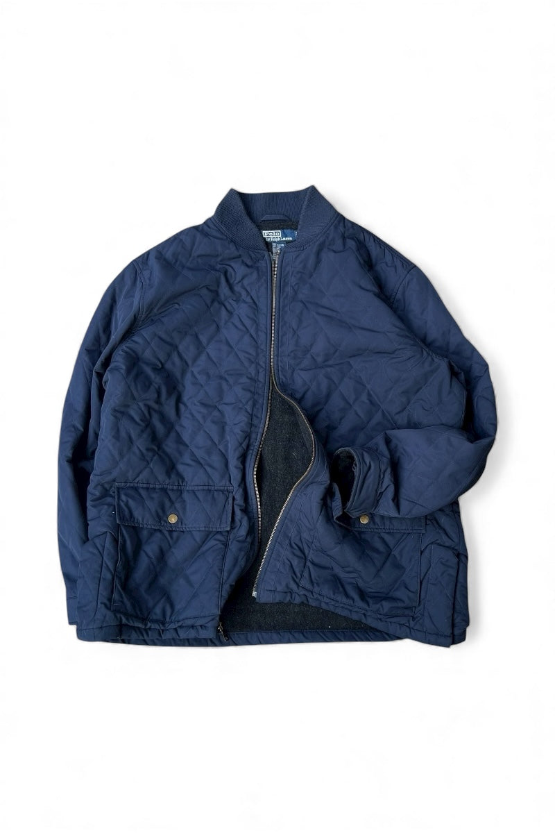90s ZIP UP QUILTING JACKET / NAVY [SIZE: L USED]