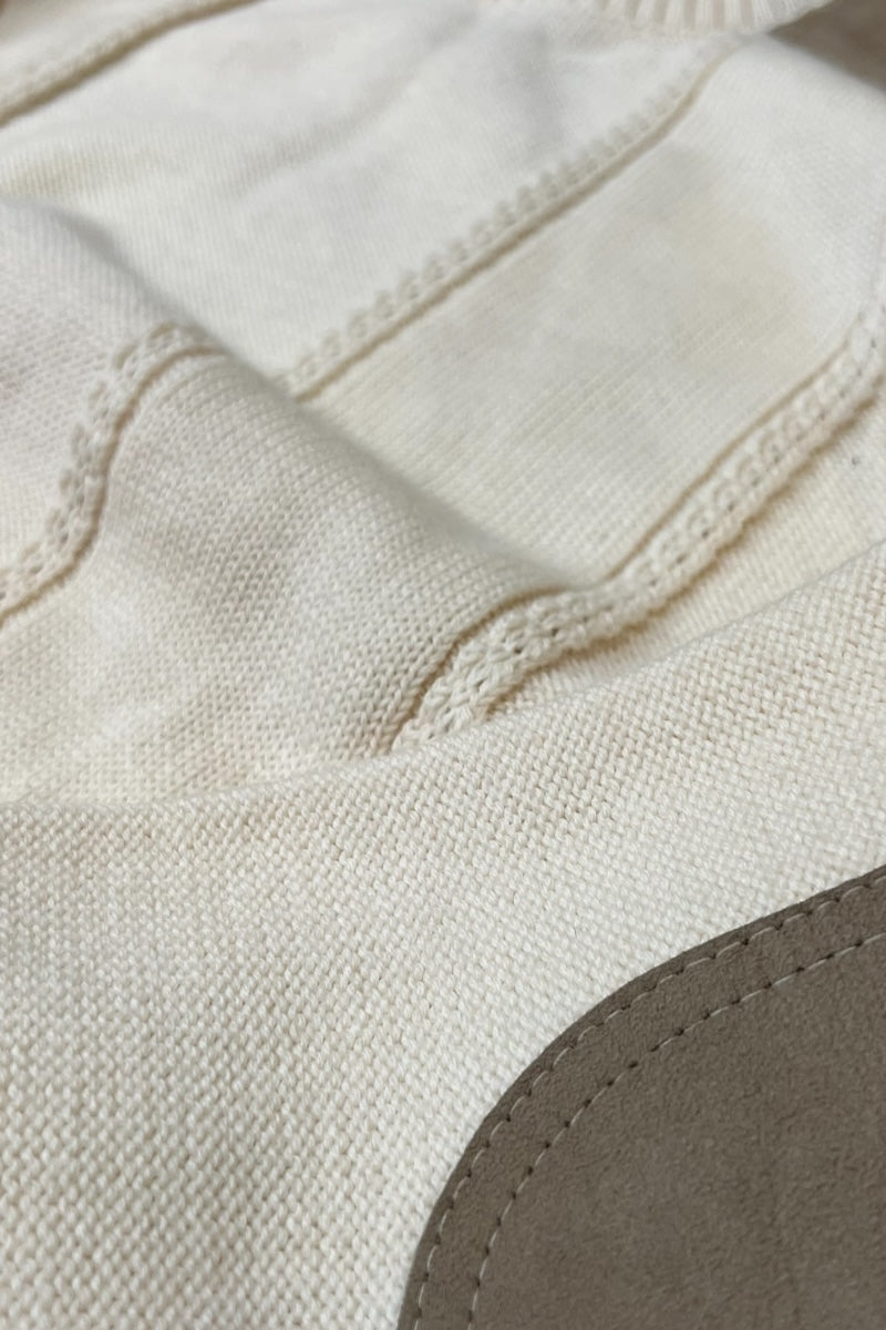 MADE IN ENGLAND 90'S WOOL SUEDE PATCH HUNTING KNIT SWEATER / WHITE [SIZE: M USED]
