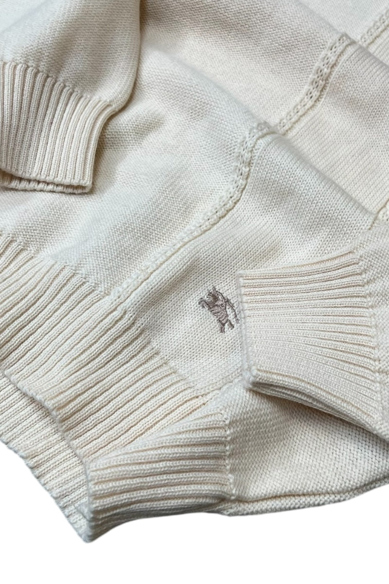 MADE IN ENGLAND 90'S WOOL SUEDE PATCH HUNTING KNIT SWEATER / WHITE [SIZE: M USED]