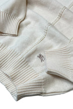 画像をギャラリービューアに読み込む, MADE IN ENGLAND 90&#39;S WOOL SUEDE PATCH HUNTING KNIT SWEATER / WHITE [SIZE: M USED]

