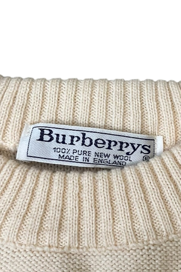 MADE IN ENGLAND 90'S WOOL SUEDE PATCH HUNTING KNIT SWEATER / WHITE [SIZE: M USED]