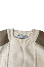 画像をギャラリービューアに読み込む, MADE IN ENGLAND 90&#39;S WOOL SUEDE PATCH HUNTING KNIT SWEATER / WHITE [SIZE: M USED]
