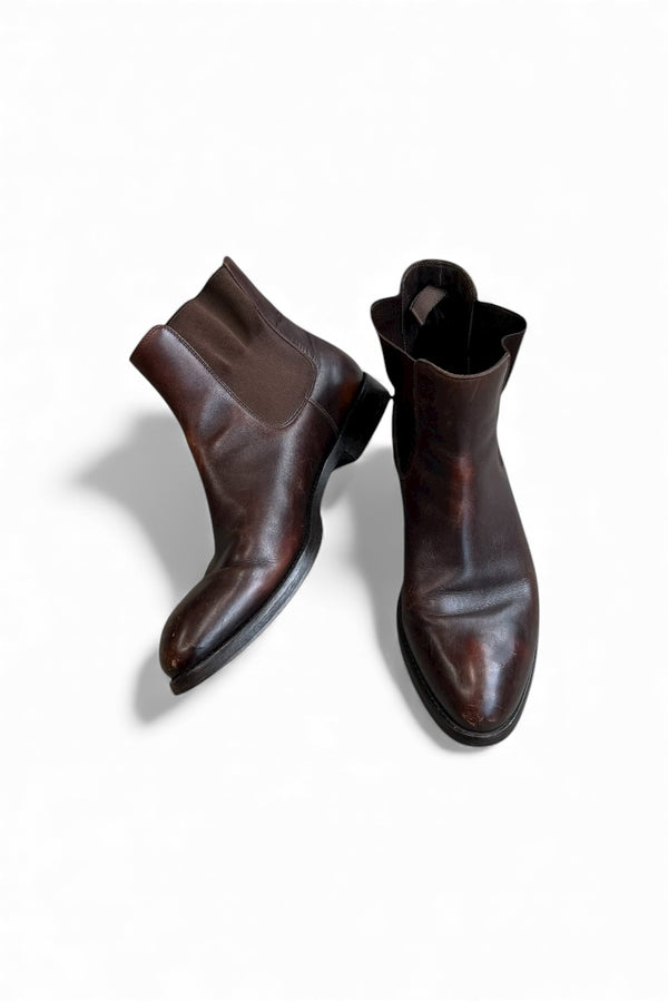 MADE IN ITALY LEATHER SIDE GORE BOOTS / BROWN [SIZE: 7 (27cm相当) USED]