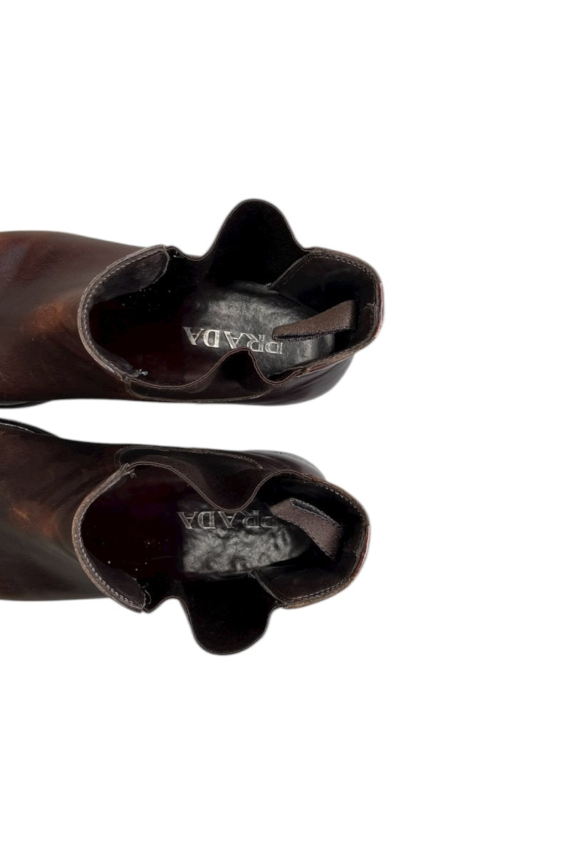 MADE IN ITALY LEATHER SIDE GORE BOOTS / BROWN [SIZE: 7 (equivalent to 27cm) USED]