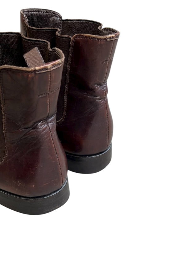 MADE IN ITALY LEATHER SIDE GORE BOOTS / BROWN [SIZE: 7 (27cm相当) USED]