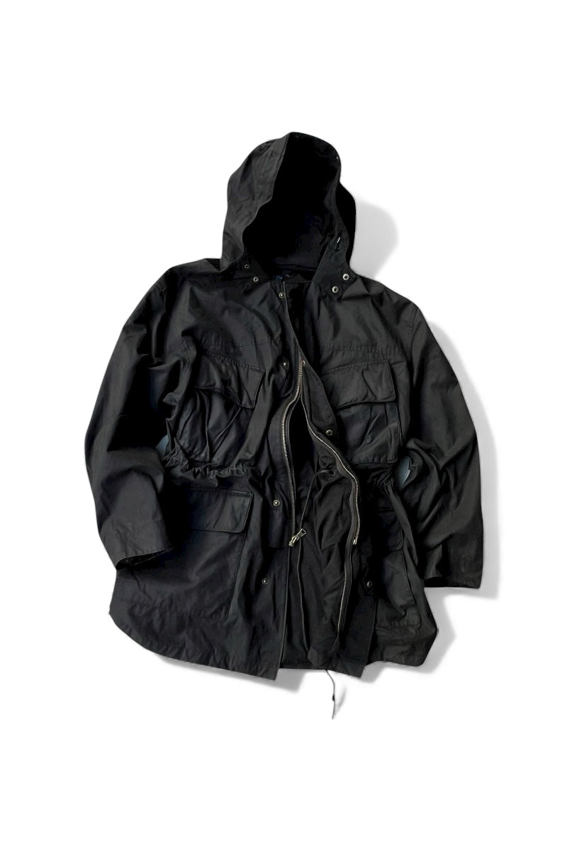 90'S ZIP UP OILED HOODIE JACKET / BLACK [SIZE: XL USED]