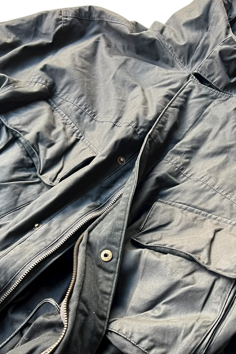 90'S ZIP UP OILED HOODIE JACKET / BLACK [SIZE: XL USED]