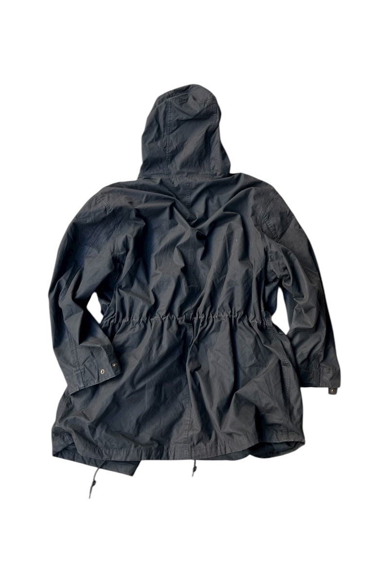 90'S ZIP UP OILED HOODIE JACKET / BLACK [SIZE: XL USED]