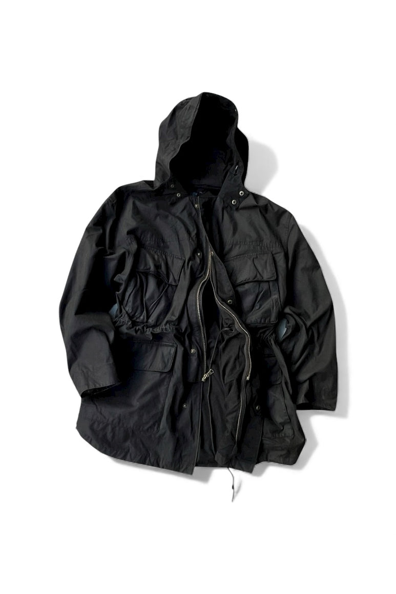 90'S ZIP UP OILED HOODIE JACKET / BLACK [SIZE: XL USED]