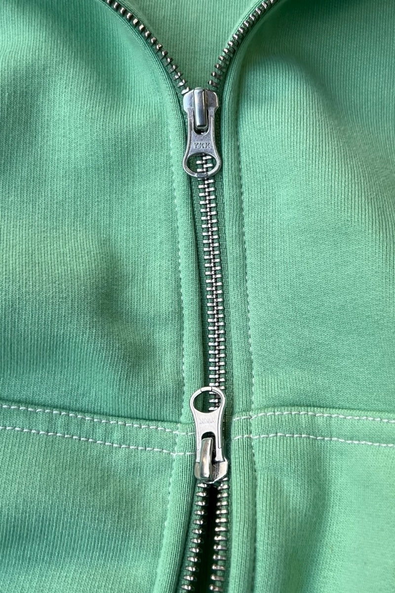 MADE IN PORTUGAL AUTHENTIC WORK GEAR DOUBLE ZIP HOODIE SWEATSHIRT / GREEN [SIZE: M USED]
