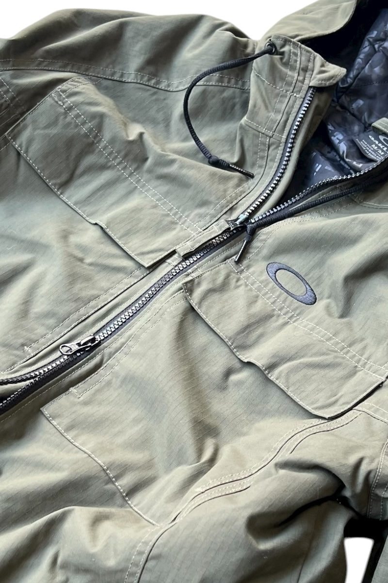 15'S RIPSTOP NYLON ZIP HOODIE PUFF JACKET / OLIVE [SIZE: M USED]