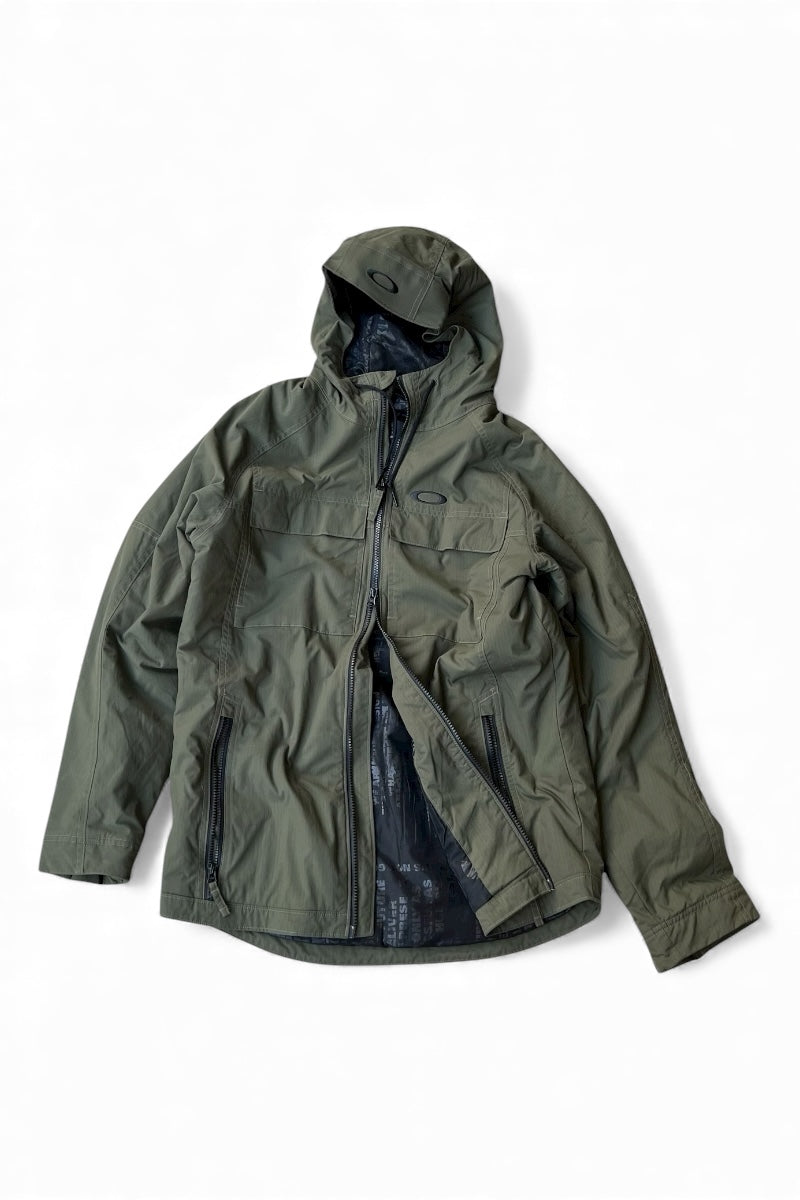 15'S RIPSTOP NYLON ZIP HOODIE PUFF JACKET / OLIVE [SIZE: M USED]