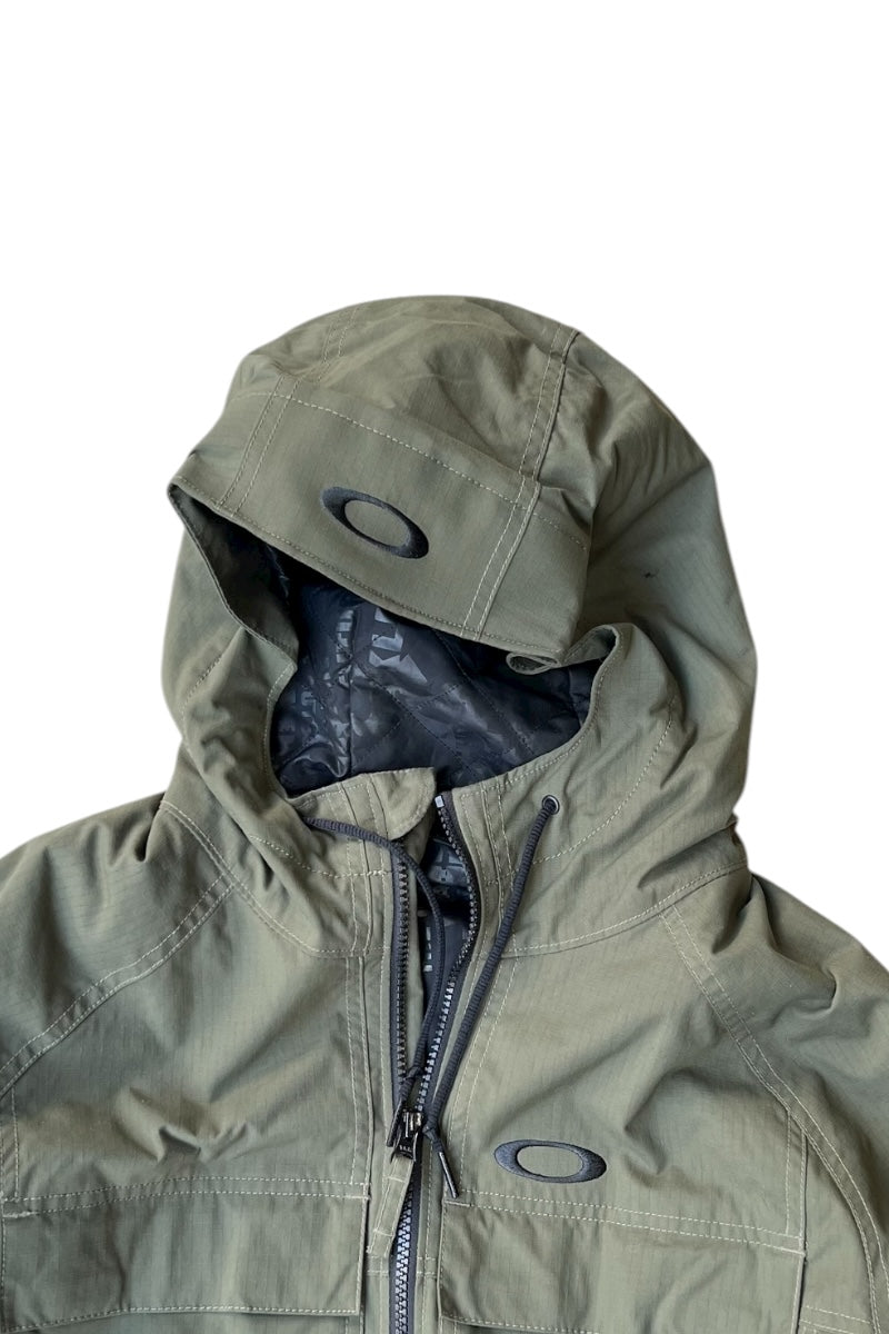 15'S RIPSTOP NYLON ZIP HOODIE PUFF JACKET / OLIVE [SIZE: M USED]