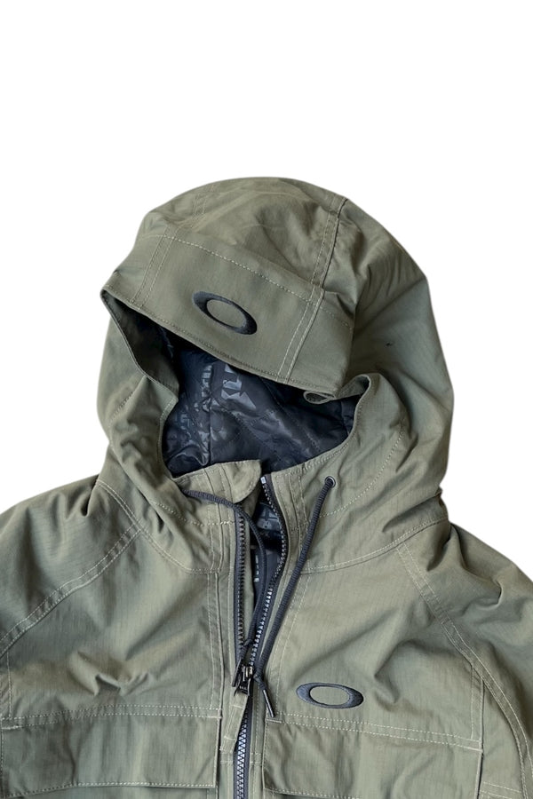 15'S RIPSTOP NYLON ZIP HOODIE PUFF JACKET / OLIVE [SIZE: M USED]