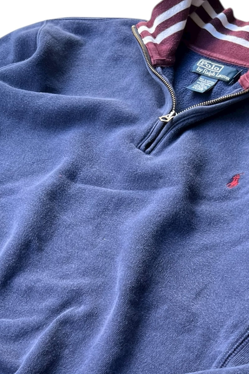 90'S HALF-ZIP SWITCH PATTERN SWEATSHIRT / NAVY [SIZE: XL USED]