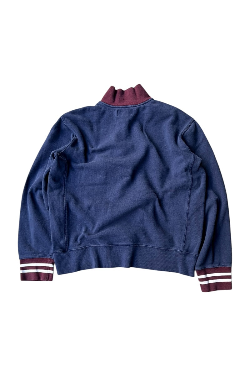 90'S HALF-ZIP SWITCH PATTERN SWEATSHIRT / NAVY [SIZE: XL USED]