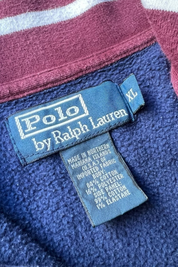 90'S HALF-ZIP SWITCH PATTERN SWEATSHIRT / NAVY [SIZE: XL USED]