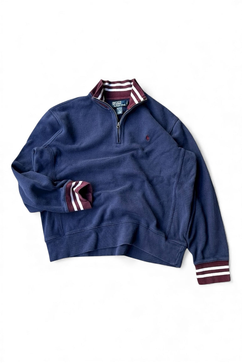 90'S HALF-ZIP SWITCH PATTERN SWEATSHIRT / NAVY [SIZE: XL USED]