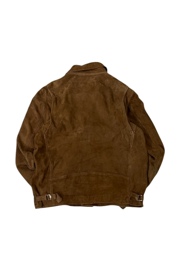 90'S SUEDE LEATHER JACKET WITH CHECK LINER / BROWN [SIZE: L USED]