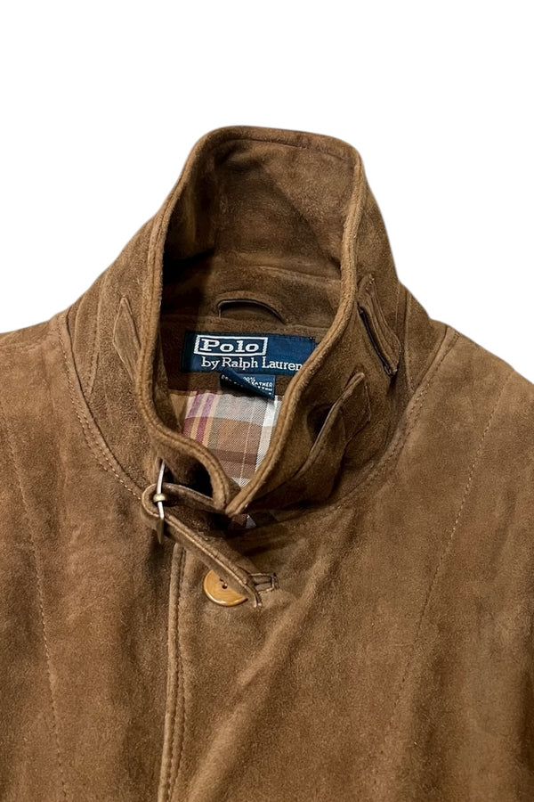 90'S SUEDE LEATHER JACKET WITH CHECK LINER / BROWN [SIZE: L USED]