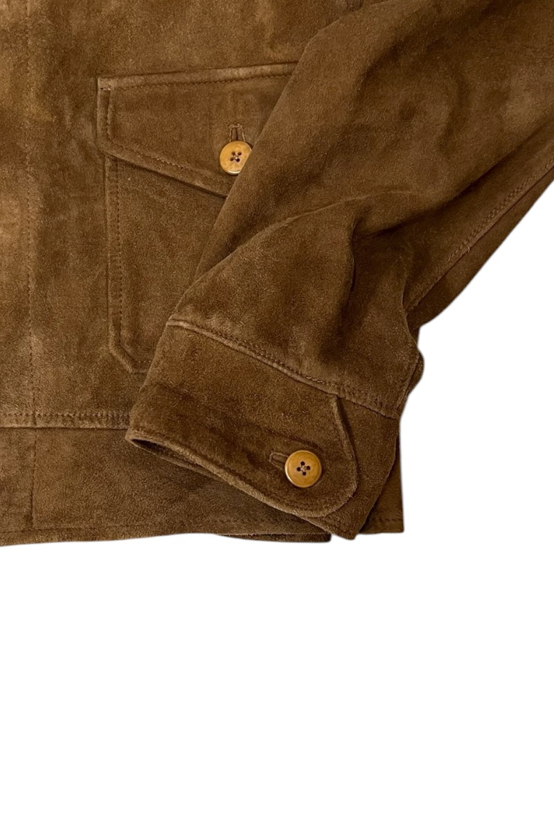 90'S SUEDE LEATHER JACKET WITH CHECK LINER / BROWN [SIZE: L USED]