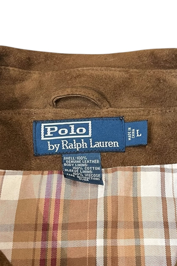 90'S SUEDE LEATHER JACKET WITH CHECK LINER / BROWN [SIZE: L USED]
