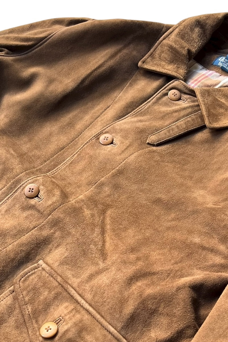 90'S SUEDE LEATHER JACKET WITH CHECK LINER / BROWN [SIZE: L USED]