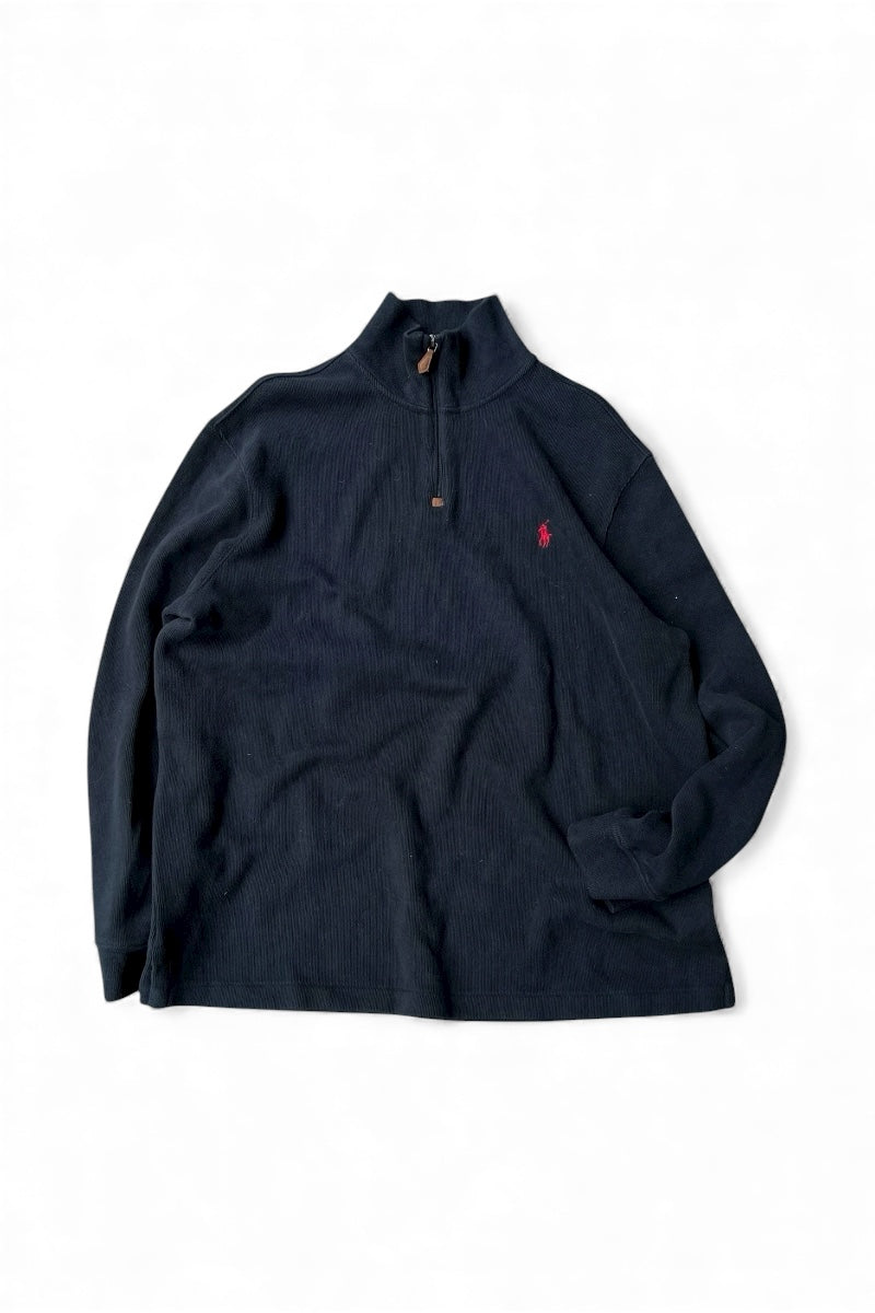 90'S EXCLUSIVE OF DECOLATION COTTON HALF-ZIP SWEATSHIRT / BLACK [SIZE: XL USED]