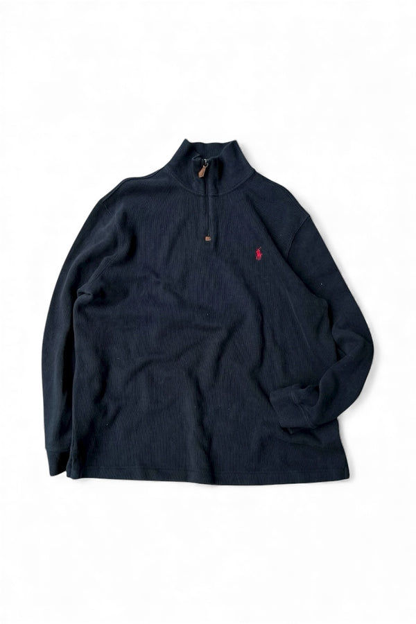 90'S EXCLUSIVE OF DECOLATION COTTON HALF-ZIP SWEATSHIRT / BLACK [SIZE: XL USED]