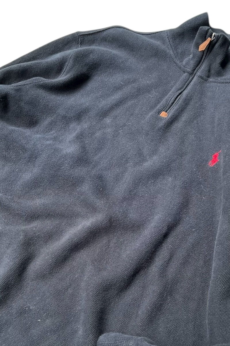 90'S EXCLUSIVE OF DECOLATION COTTON HALF-ZIP SWEATSHIRT / BLACK [SIZE: XL USED]