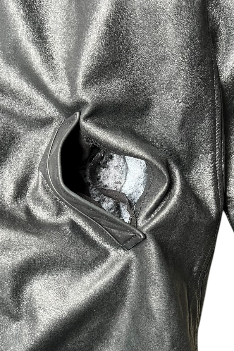 Y2K EARLY 00'S LEATHER CAR COAT / BLACK [SIZE: L USED]