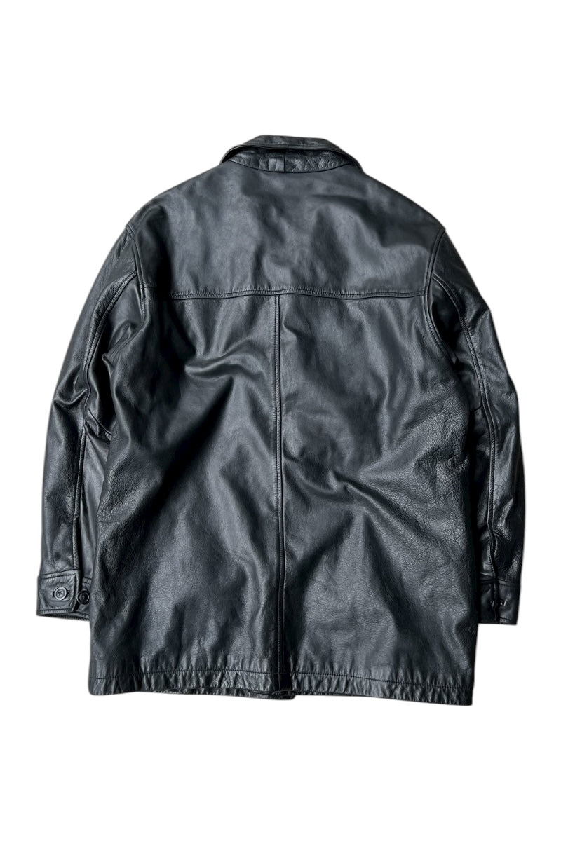 Y2K EARLY 00'S LEATHER CAR COAT / BLACK [SIZE: L USED]