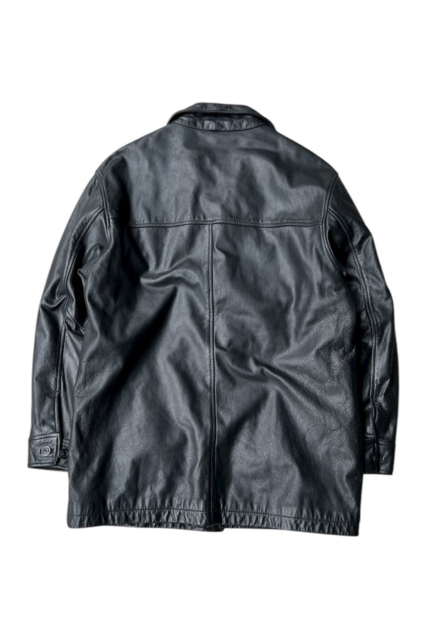 Y2K EARLY 00'S LEATHER CAR COAT / BLACK [SIZE: L USED]
