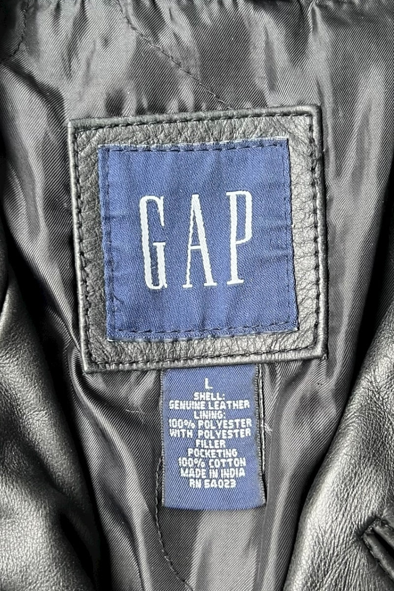 Y2K EARLY 00'S LEATHER CAR COAT / BLACK [SIZE: L USED]