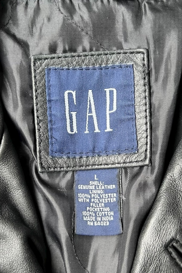 Y2K EARLY 00'S LEATHER CAR COAT / BLACK [SIZE: L USED]