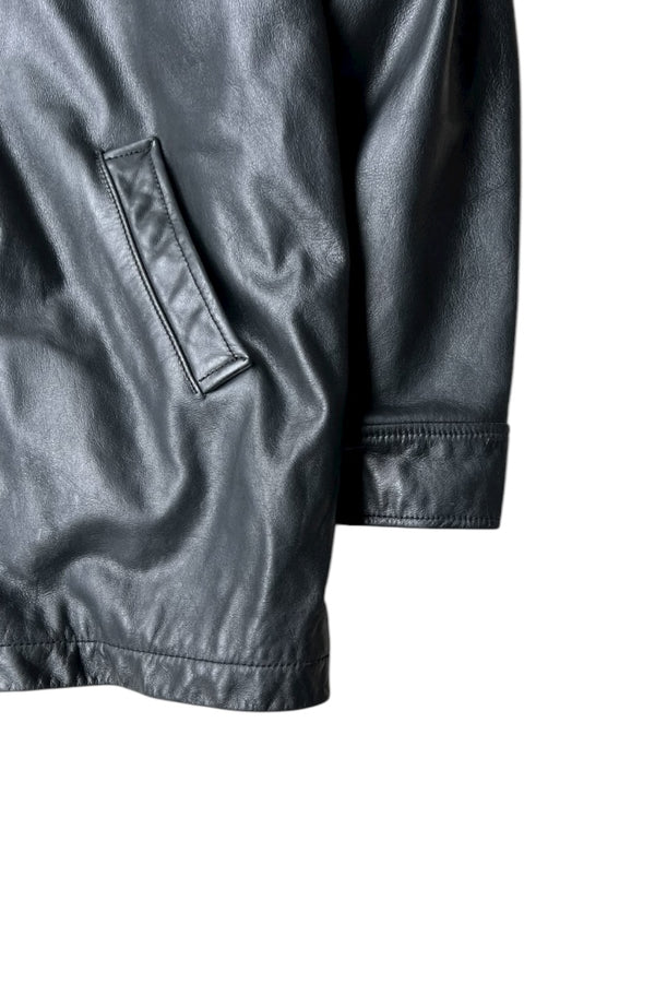 Y2K EARLY 00'S LEATHER CAR COAT / BLACK [SIZE: L USED]