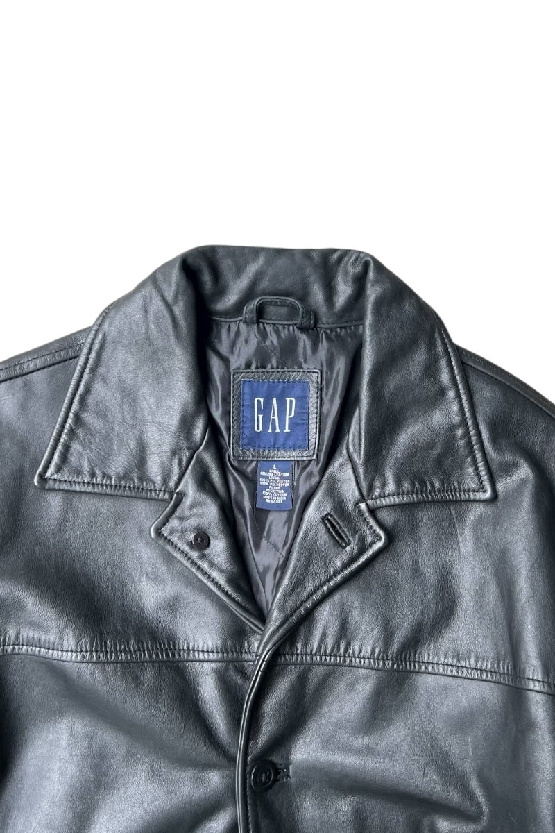 Y2K EARLY 00'S LEATHER CAR COAT / BLACK [SIZE: L USED]